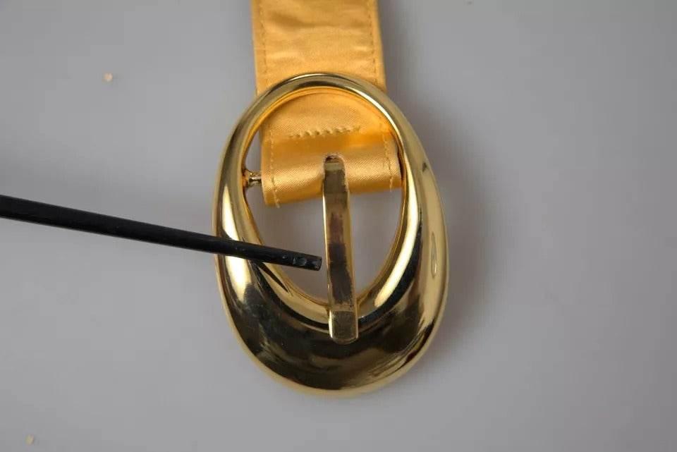 Dolce & Gabbana Gold Satin Leather Oval Metal Buckle Belt - Hilstor