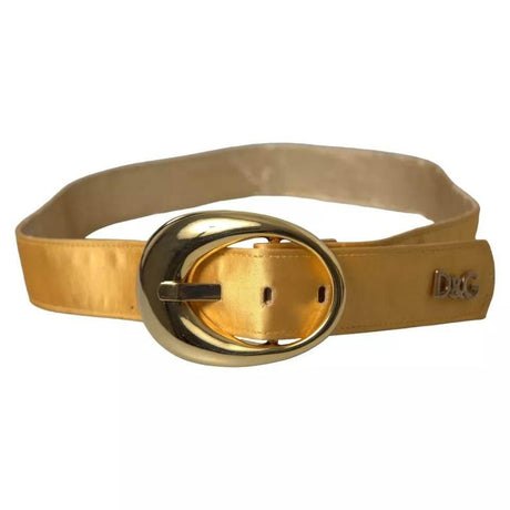 Dolce & Gabbana Gold Satin Leather Oval Metal Buckle Belt - Hilstor