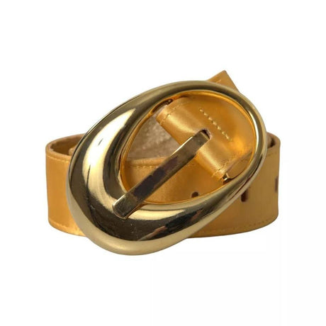 Dolce & Gabbana Gold Satin Leather Oval Metal Buckle Belt - Hilstor
