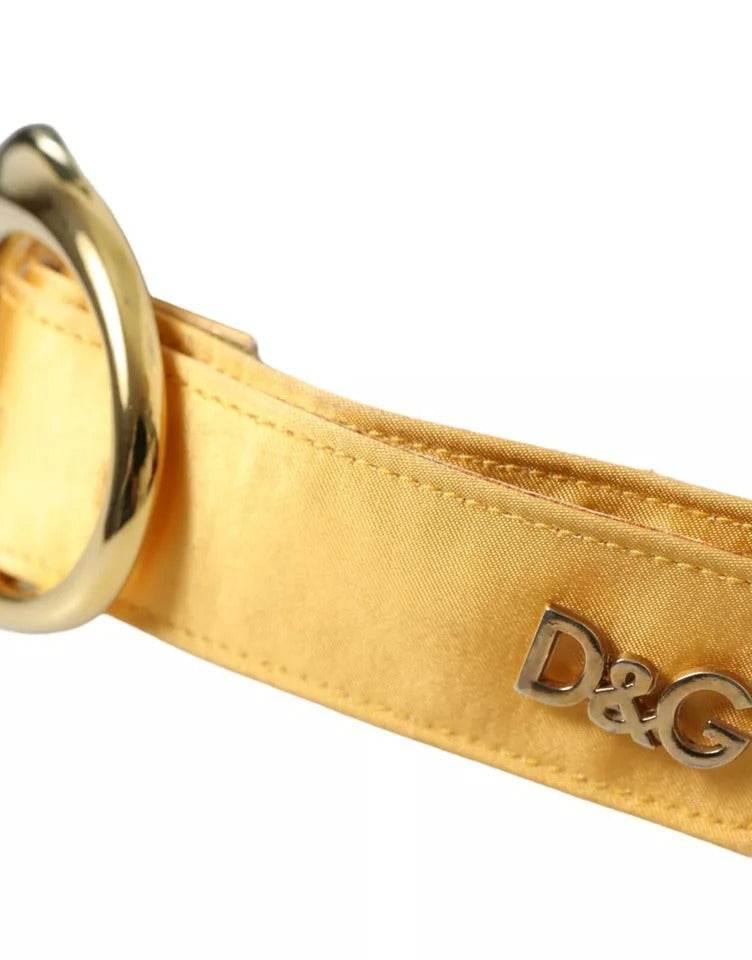 Dolce & Gabbana Gold Satin Leather Oval Metal Buckle Belt - Hilstor