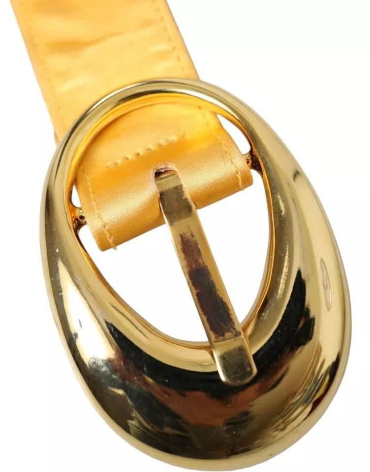 Dolce & Gabbana Gold Satin Leather Oval Metal Buckle Belt - Hilstor