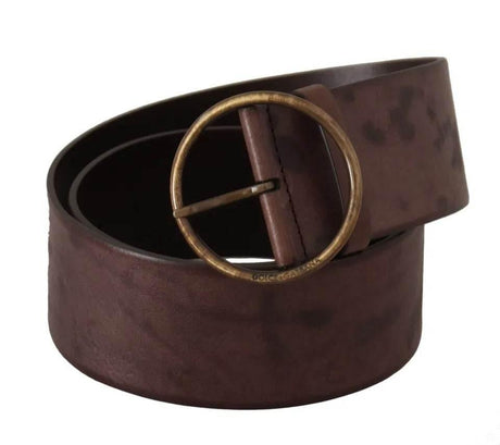 Dolce & Gabbana Dark Brown Wide Calf Leather Logo Round Buckle Belt - Hilstor