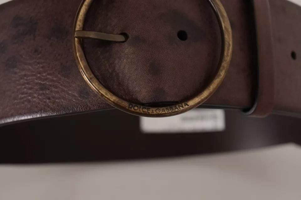 Dolce & Gabbana Dark Brown Wide Calf Leather Logo Round Buckle Belt - Hilstor