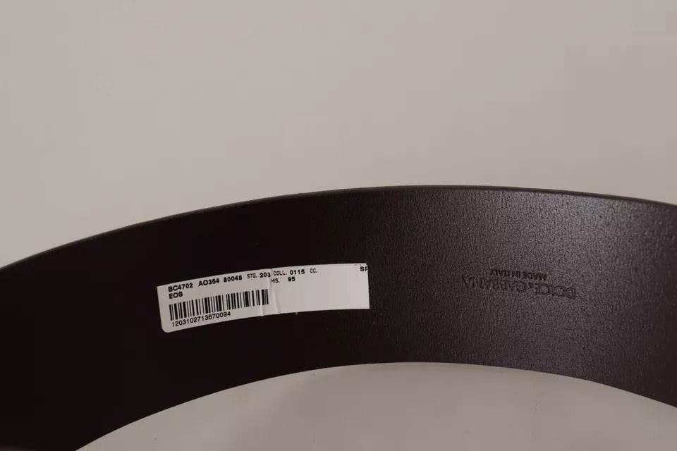 Dolce & Gabbana Dark Brown Wide Calf Leather Logo Round Buckle Belt - Hilstor