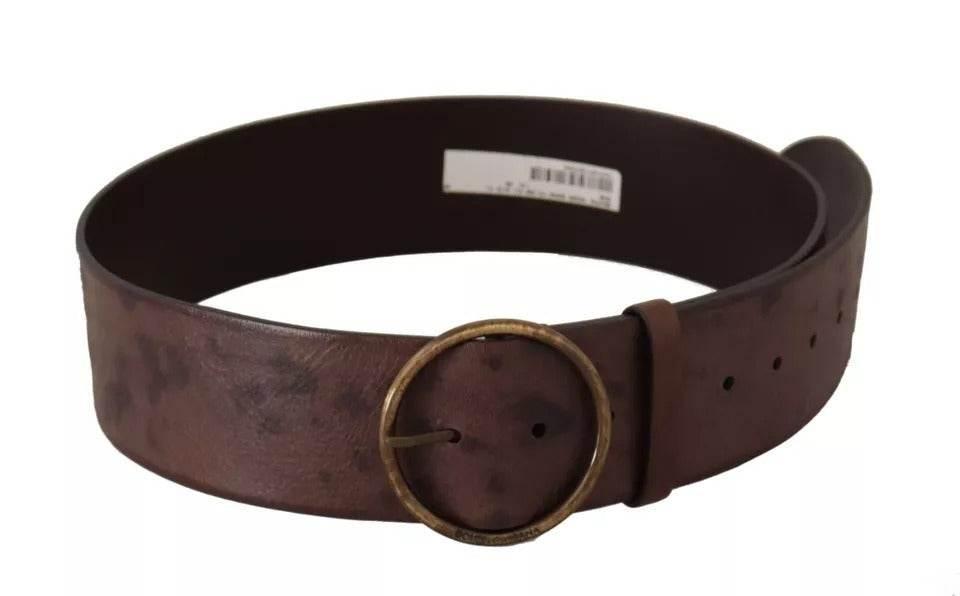 Dolce & Gabbana Dark Brown Wide Calf Leather Logo Round Buckle Belt - Hilstor