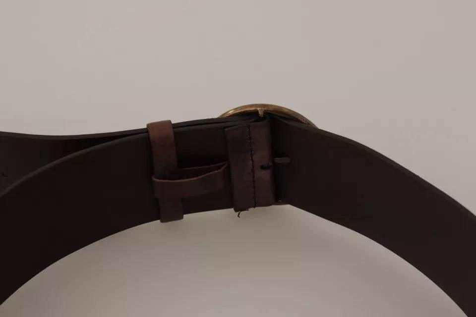 Dolce & Gabbana Dark Brown Wide Calf Leather Logo Round Buckle Belt - Hilstor