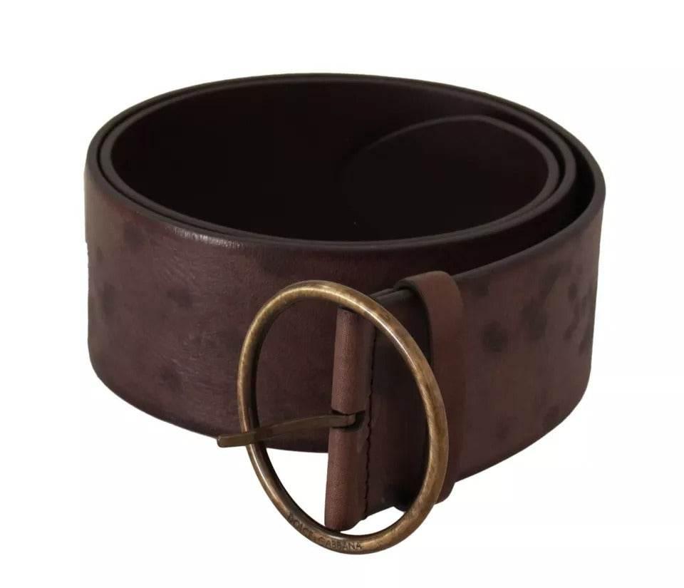 Dolce & Gabbana Dark Brown Wide Calf Leather Logo Round Buckle Belt - Hilstor