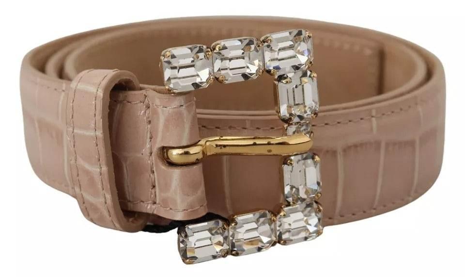 Dolce & Gabbana Beige Leather Crystal Buckle Women Belt - Hilstor