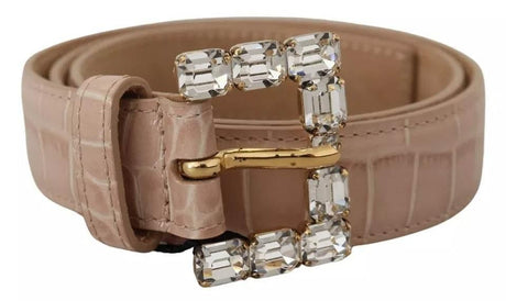 Dolce & Gabbana Beige Leather Crystal Buckle Women Belt - Hilstor