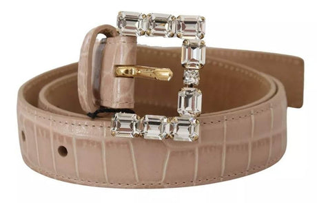 Dolce & Gabbana Beige Leather Crystal Buckle Women Belt - Hilstor