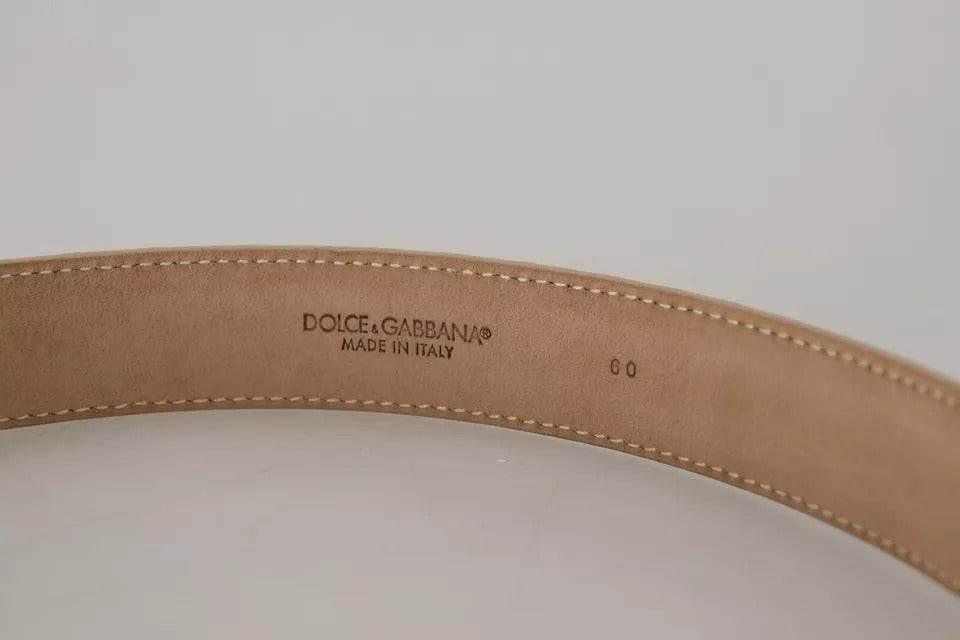 Dolce & Gabbana Beige Leather Crystal Buckle Women Belt - Hilstor