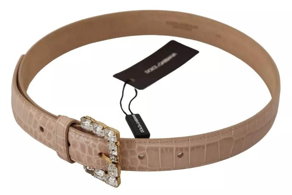 Dolce & Gabbana Beige Leather Crystal Buckle Women Belt - Hilstor