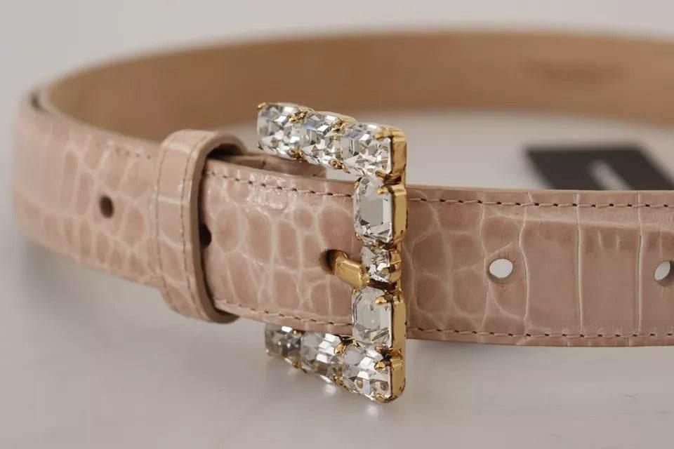 Dolce & Gabbana Beige Leather Crystal Buckle Women Belt - Hilstor