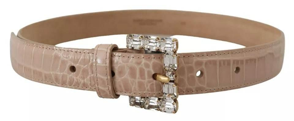 Dolce & Gabbana Beige Leather Crystal Buckle Women Belt - Hilstor