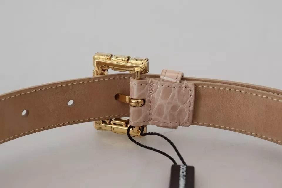 Dolce & Gabbana Beige Leather Crystal Buckle Women Belt - Hilstor