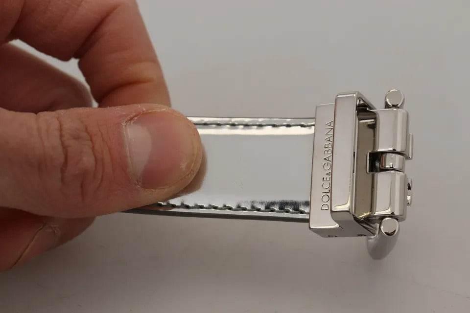 Dolce & Gabbana Silver Leather Metal Buckle Belt - Hilstor