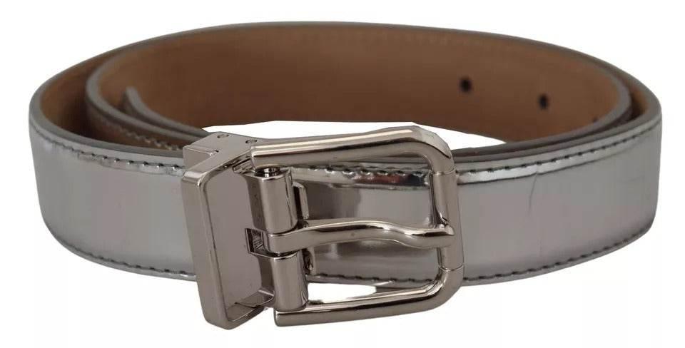Dolce & Gabbana Silver Leather Metal Buckle Belt - Hilstor