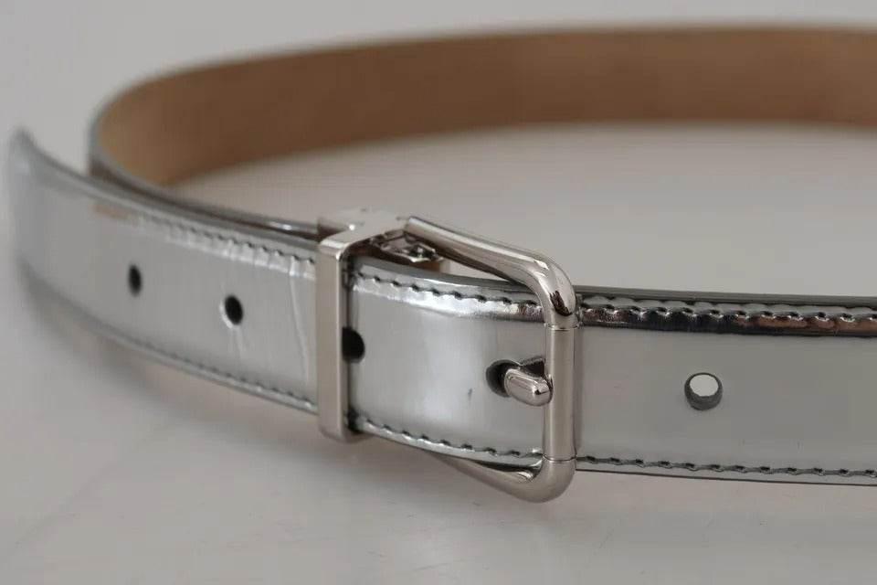 Dolce & Gabbana Silver Leather Metal Buckle Belt - Hilstor