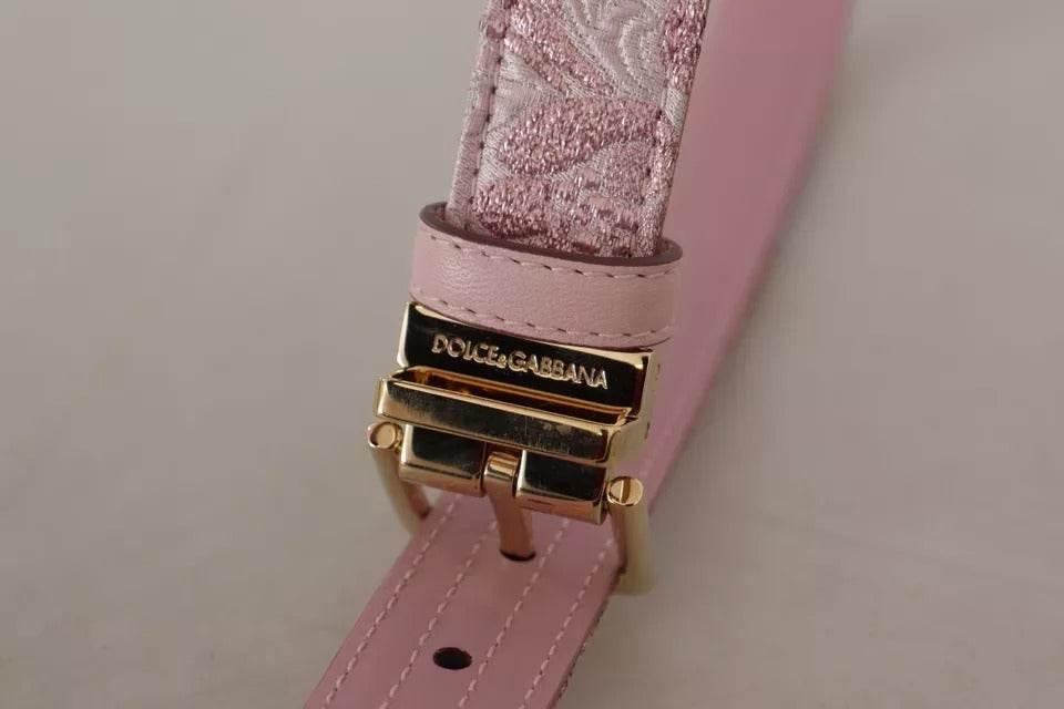 Dolce & Gabbana Pink Jaquard Embroidered Gold Tone Metal Buckle Belt - Hilstor