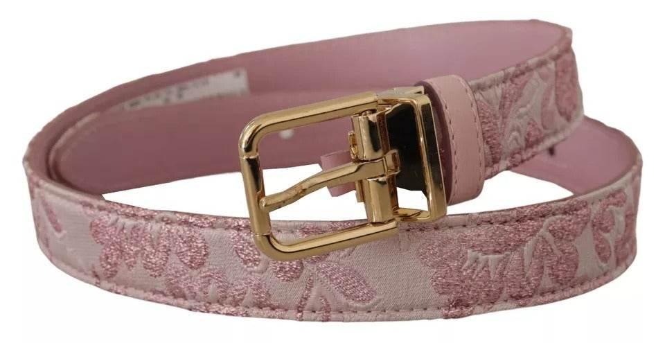 Dolce & Gabbana Pink Jaquard Embroidered Gold Tone Metal Buckle Belt - Hilstor