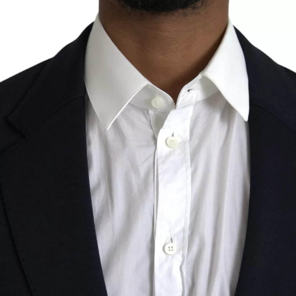Dolce & Gabbana Blue Wool Notch Single Breasted Coat Blazer - Hilstor