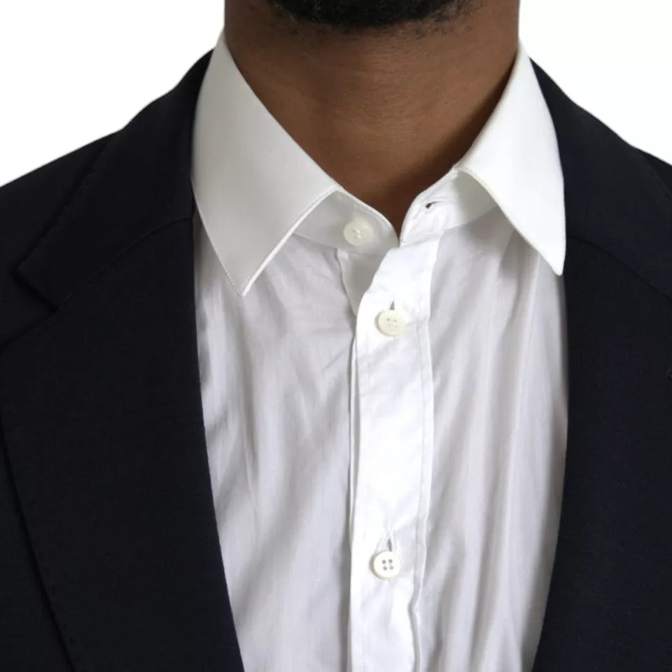 Dolce &amp; Gabbana Blue Wool Notch Single Breasted Coat Blazer