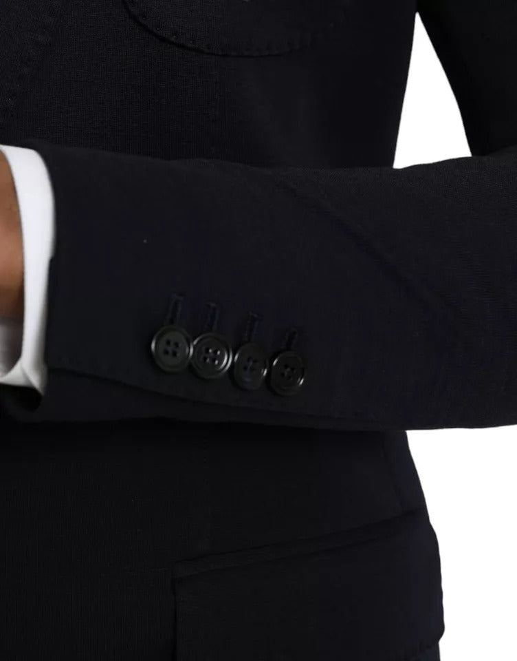 Dolce &amp; Gabbana Blue Wool Notch Single Breasted Coat Blazer