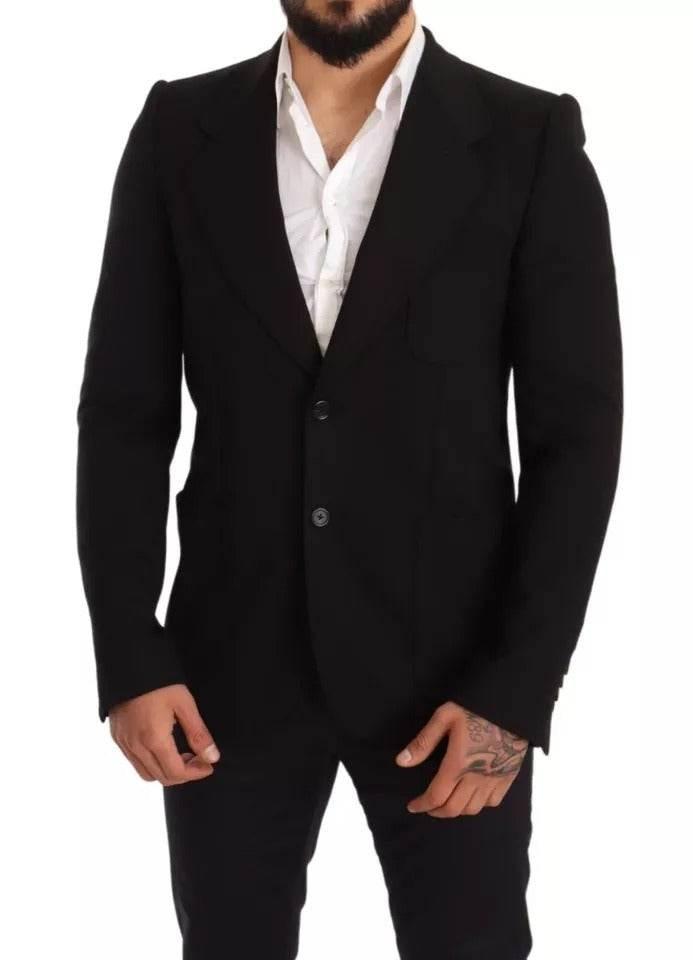 Dolce & Gabbana Black Wool Slim Fit Coat Jacket Blazer - Hilstor