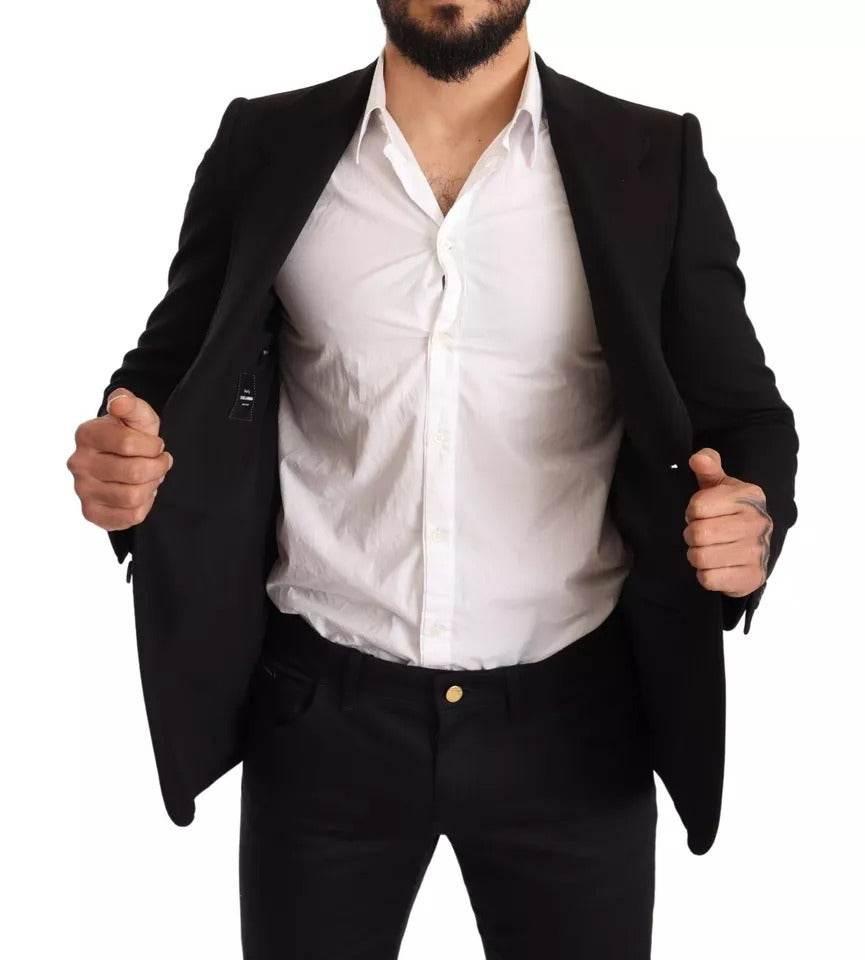 Dolce & Gabbana Black Wool Slim Fit Coat Jacket Blazer - Hilstor