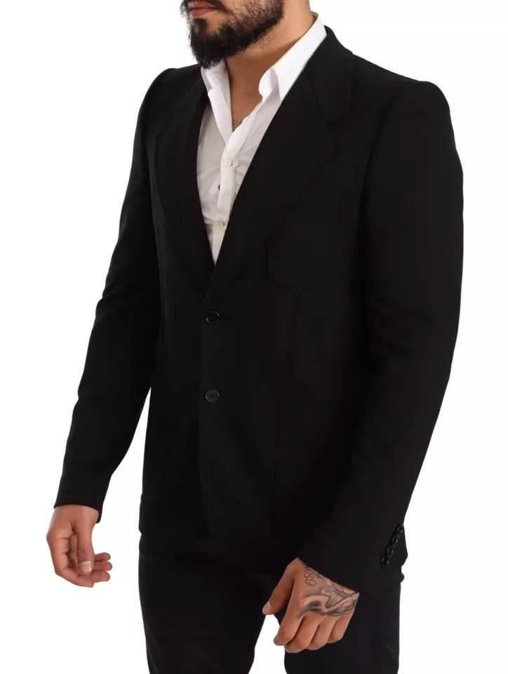 Dolce & Gabbana Black Wool Slim Fit Coat Jacket Blazer - Hilstor
