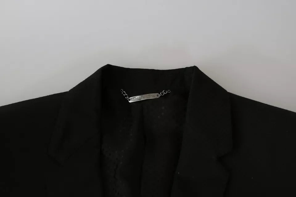 Dolce &amp; Gabbana Black Wool Slim Fit Notch Jacket Blazer