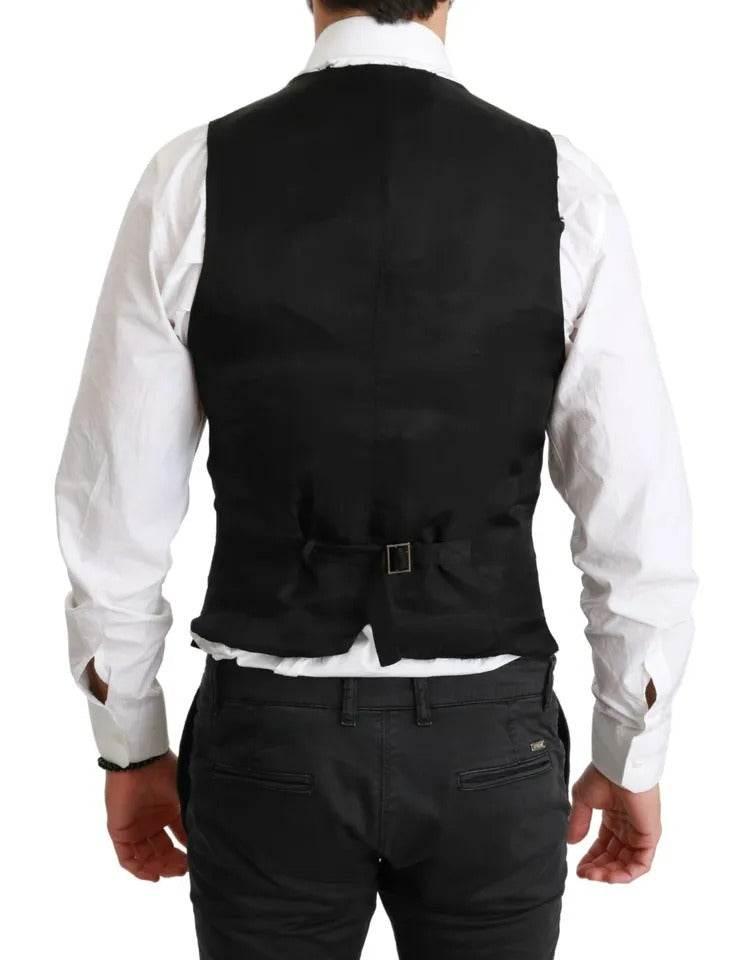 Dolce & Gabbana Black Solid STAFF Slim Fit Waistcoat Vest - Hilstor