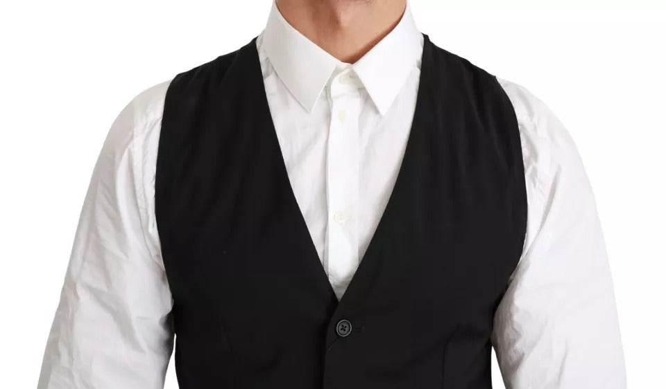 Dolce & Gabbana Black Solid STAFF Slim Fit Waistcoat Vest - Hilstor