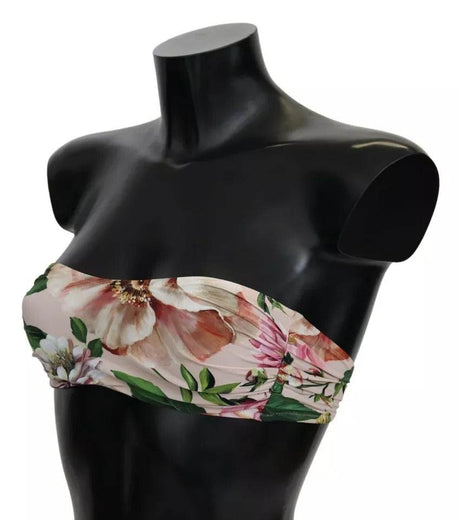 Dolce & Gabbana Pink Floral Print Swimsuit Beachwear Bikini Top - Hilstor