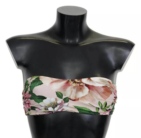 Dolce & Gabbana Pink Floral Print Swimsuit Beachwear Bikini Top - Hilstor