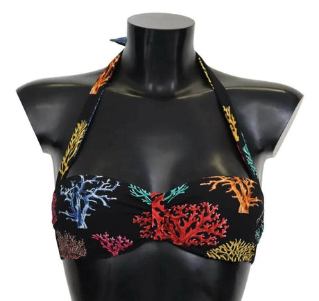 Dolce & Gabbana Black Corals Print Swimsuit Beachwear Bikini Top - Hilstor