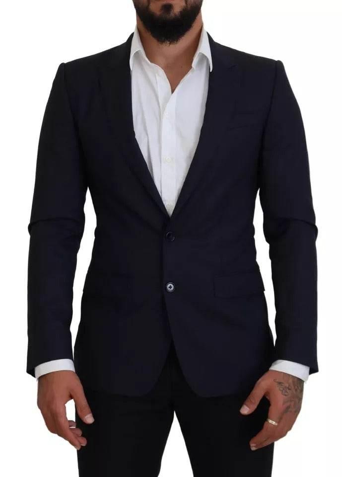 Dolce & Gabbana Blue Wool Slim Fit Formal Coat Men Blazer - Hilstor
