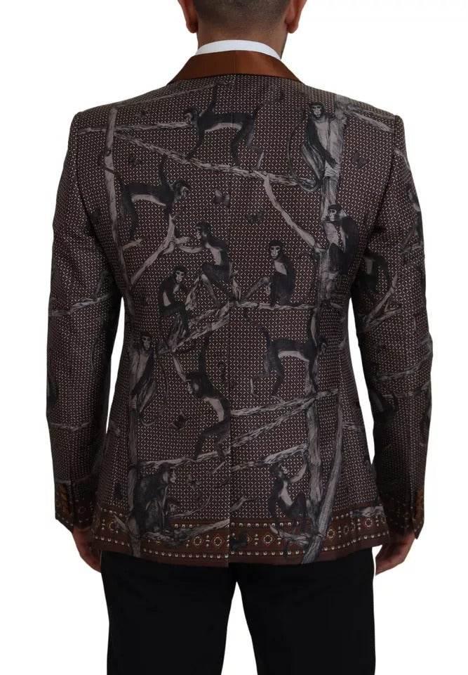 Dolce & Gabbana Bronze Monkey Print Silk Slim Jacket Blazer - Hilstor