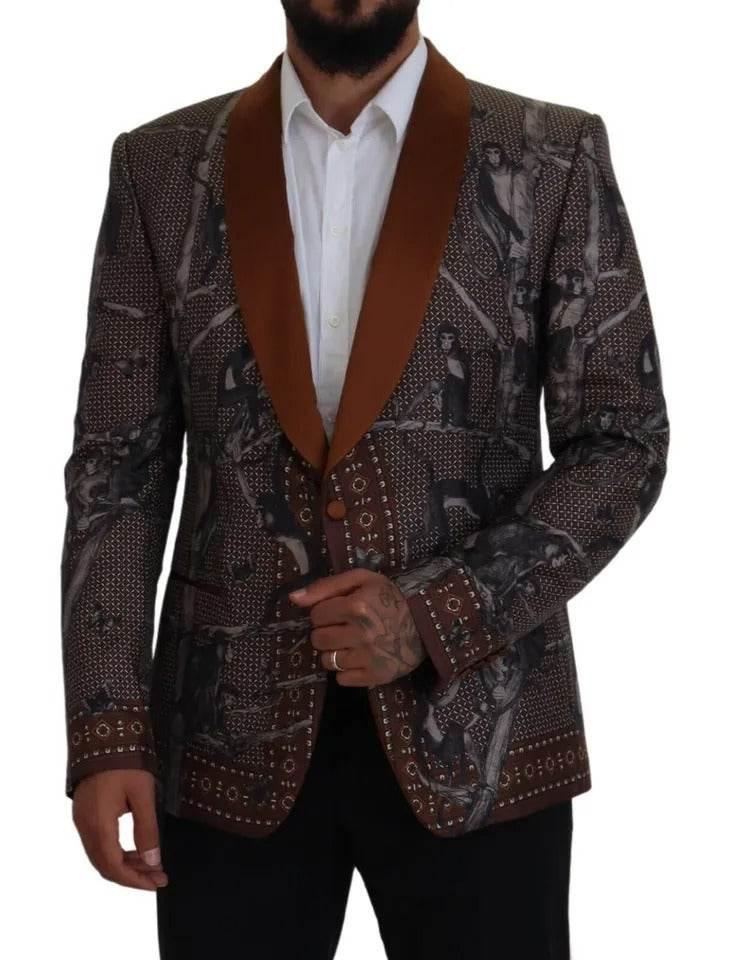 Dolce & Gabbana Bronze Monkey Print Silk Slim Jacket Blazer - Hilstor