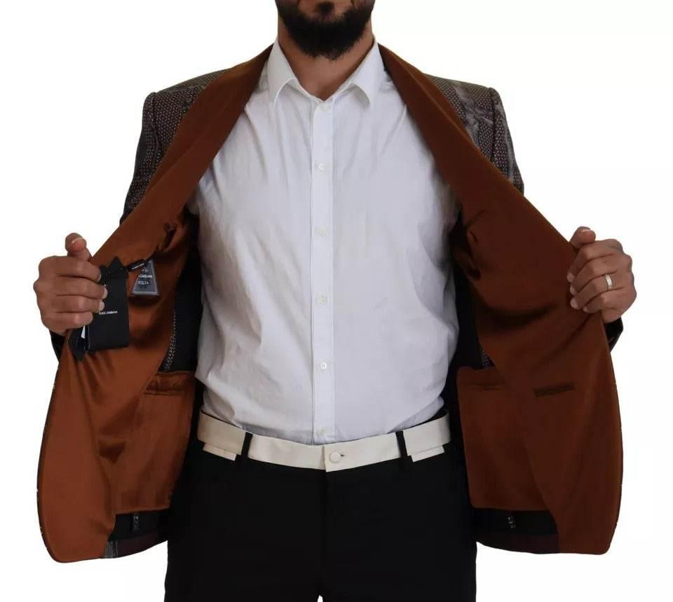 Dolce & Gabbana Bronze Monkey Print Silk Slim Jacket Blazer - Hilstor