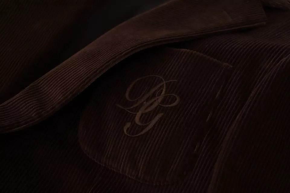 Dolce & Gabbana Brown Corduroy Slim Fit Coat DG Logo Blazer - Hilstor