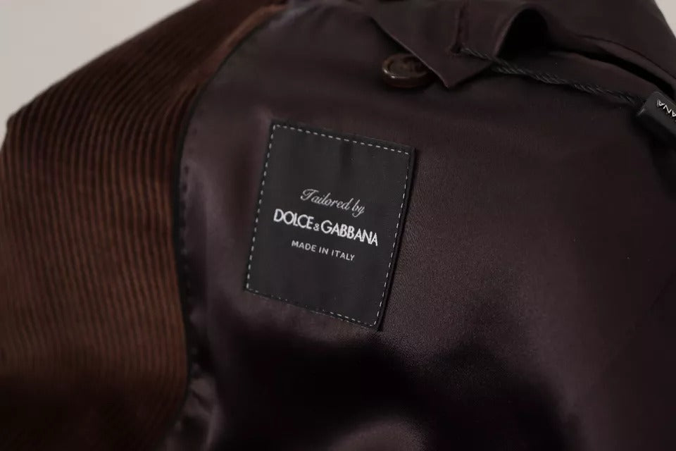 Dolce &amp; Gabbana Brown Corduroy Slim Fit Coat DG Logo Blazer