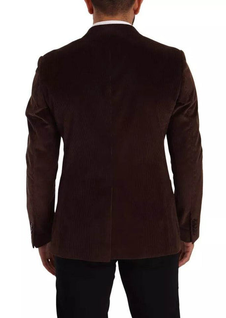 Dolce & Gabbana Brown Corduroy Slim Fit Coat DG Logo Blazer - Hilstor