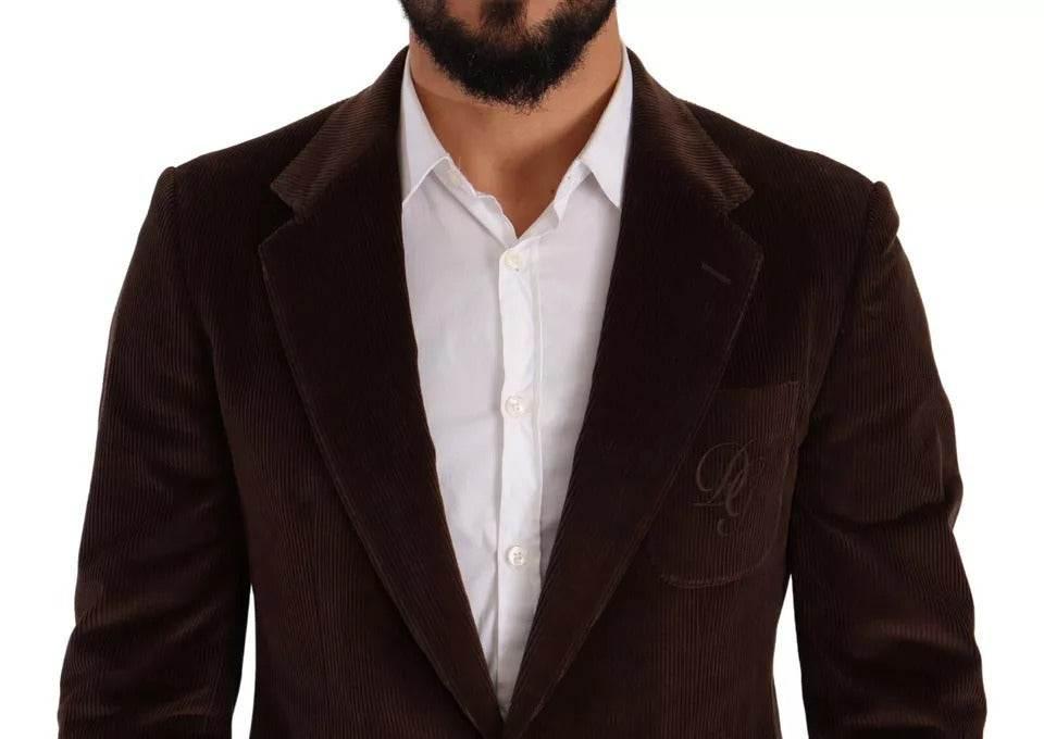 Dolce & Gabbana Brown Corduroy Slim Fit Coat DG Logo Blazer - Hilstor