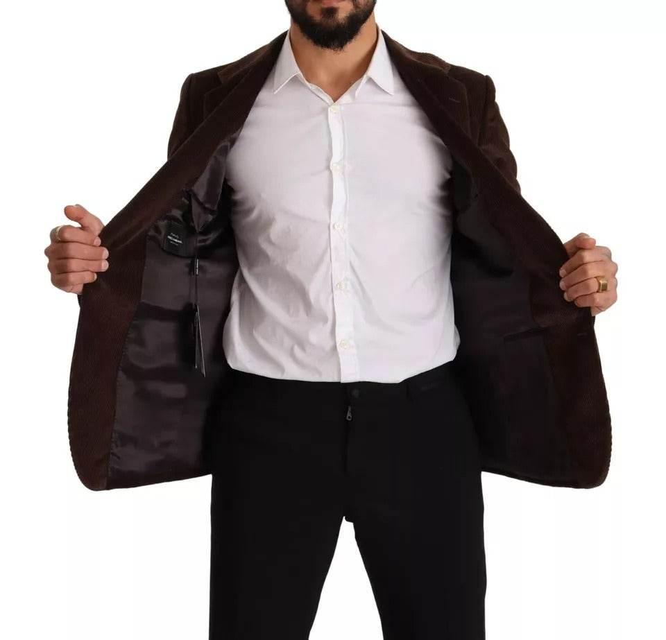 Dolce & Gabbana Brown Corduroy Slim Fit Coat DG Logo Blazer - Hilstor