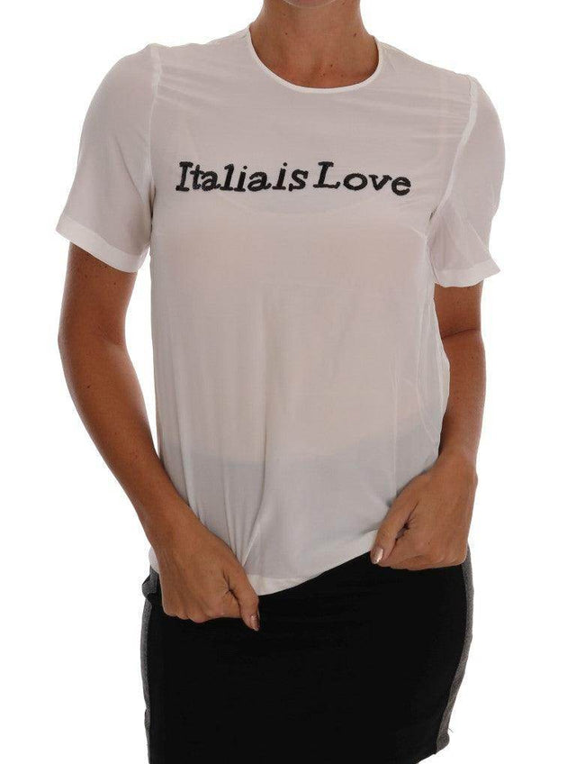 Dolce & Gabbana White Silk ITALIA IS LOVE Blouse T-shirt - Hilstor