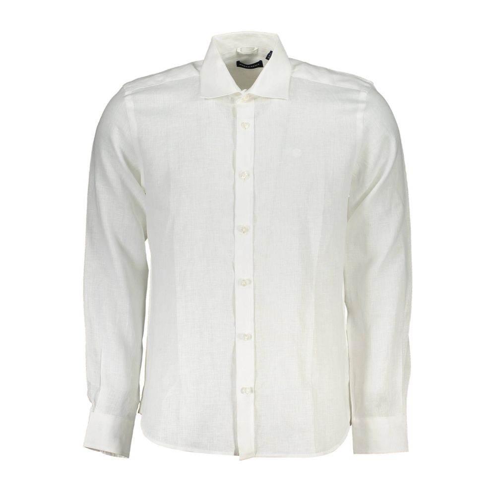 North Sails Elegant White Linen Long-Sleeved Shirt - Hilstor