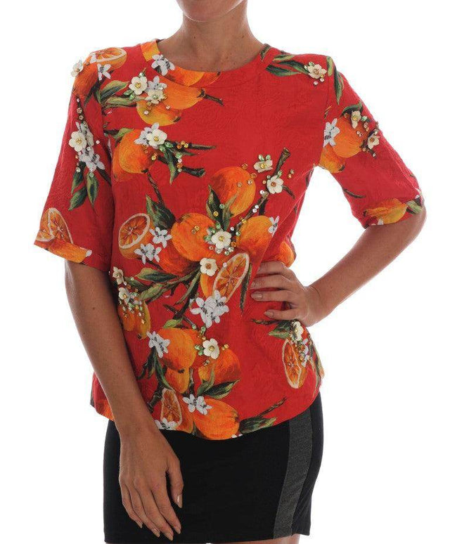 Dolce & Gabbana Embellished Crepe Blouse with Blossom Print - Hilstor