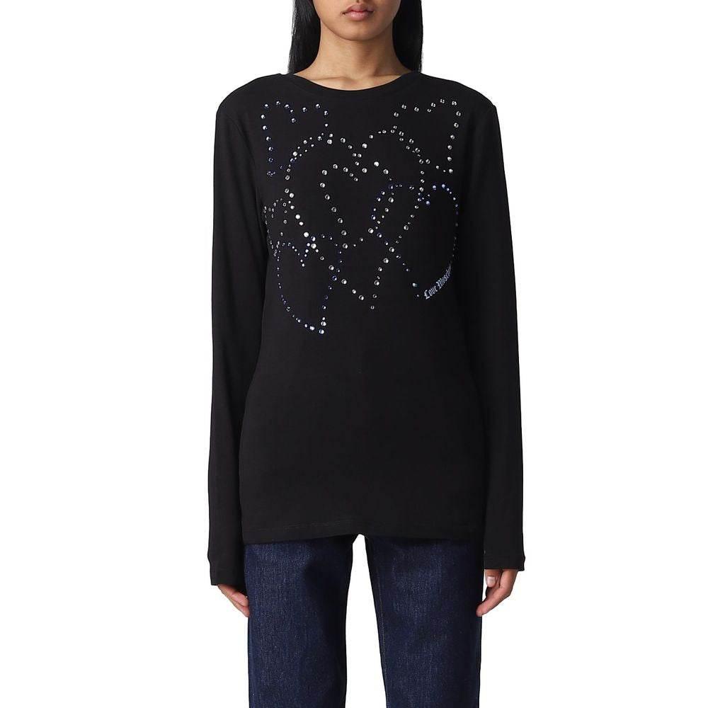 Love Moschino Rhinestone Heart Embellished Cotton Tee - Hilstor