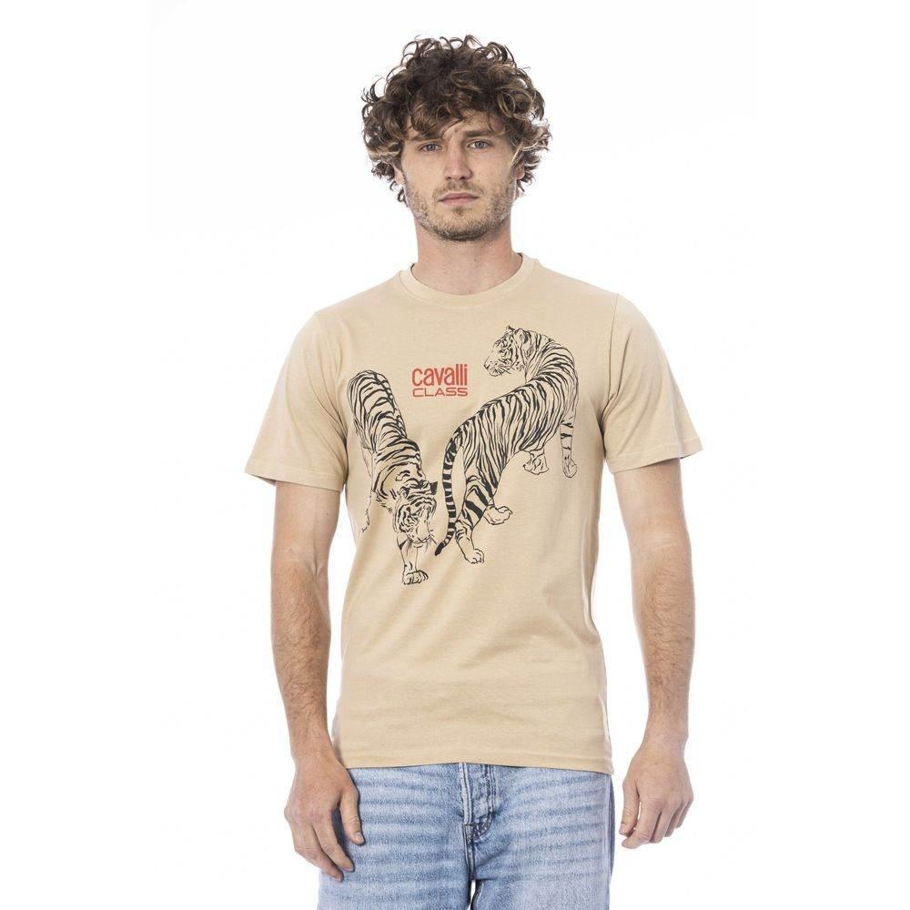 Cavalli Class Beige Cotton Men T-Shirt - Hilstor